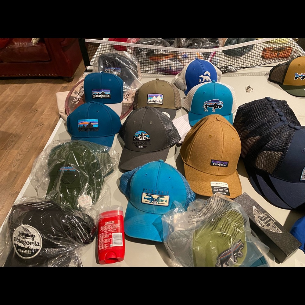 Assorted Patagonia hats.